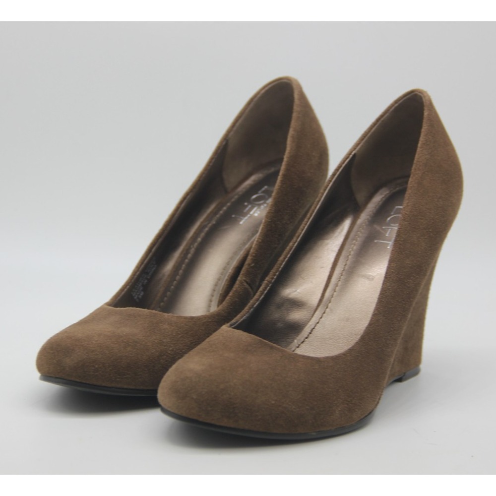 Loft Ann Taylor Chocolate Brown Suede Round Closed Toe Wedge Pumps 7.5 $90 Y2k